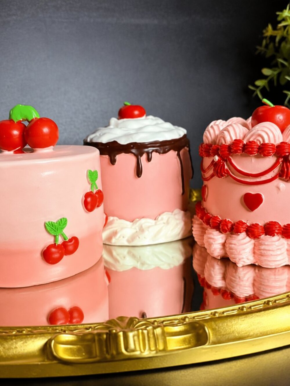 Set of 3 Faux Cherry Cake Décor – Pink Bakery Display NWT